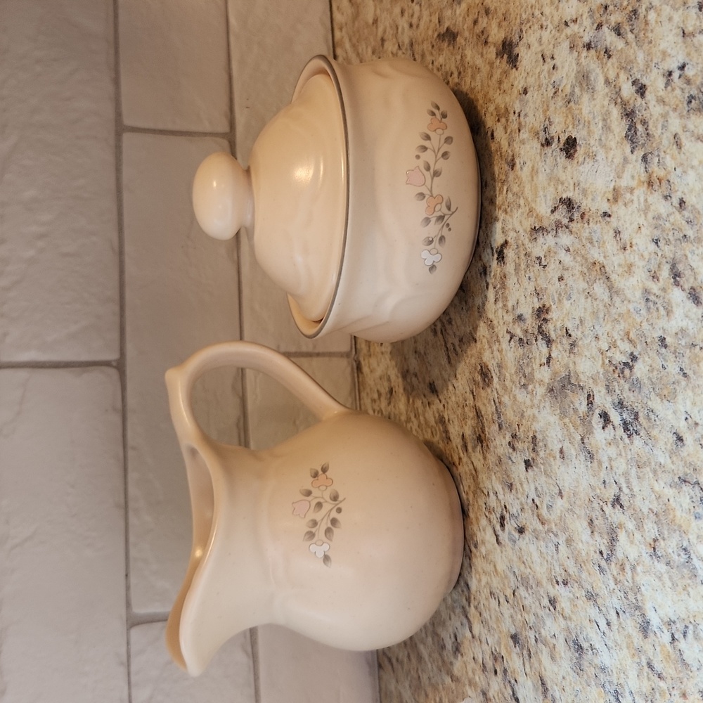Pfaltzgraff Remembrance Stoneware Sugar Bowl and Creamer